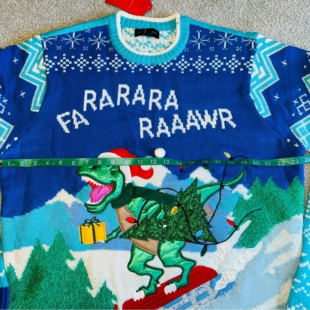 Men's Blue Dinosaur Holiday Sweater